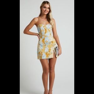 BRAILEY MINI DRESS - STRAPLESS DRESS IN BLUE JACQUARD